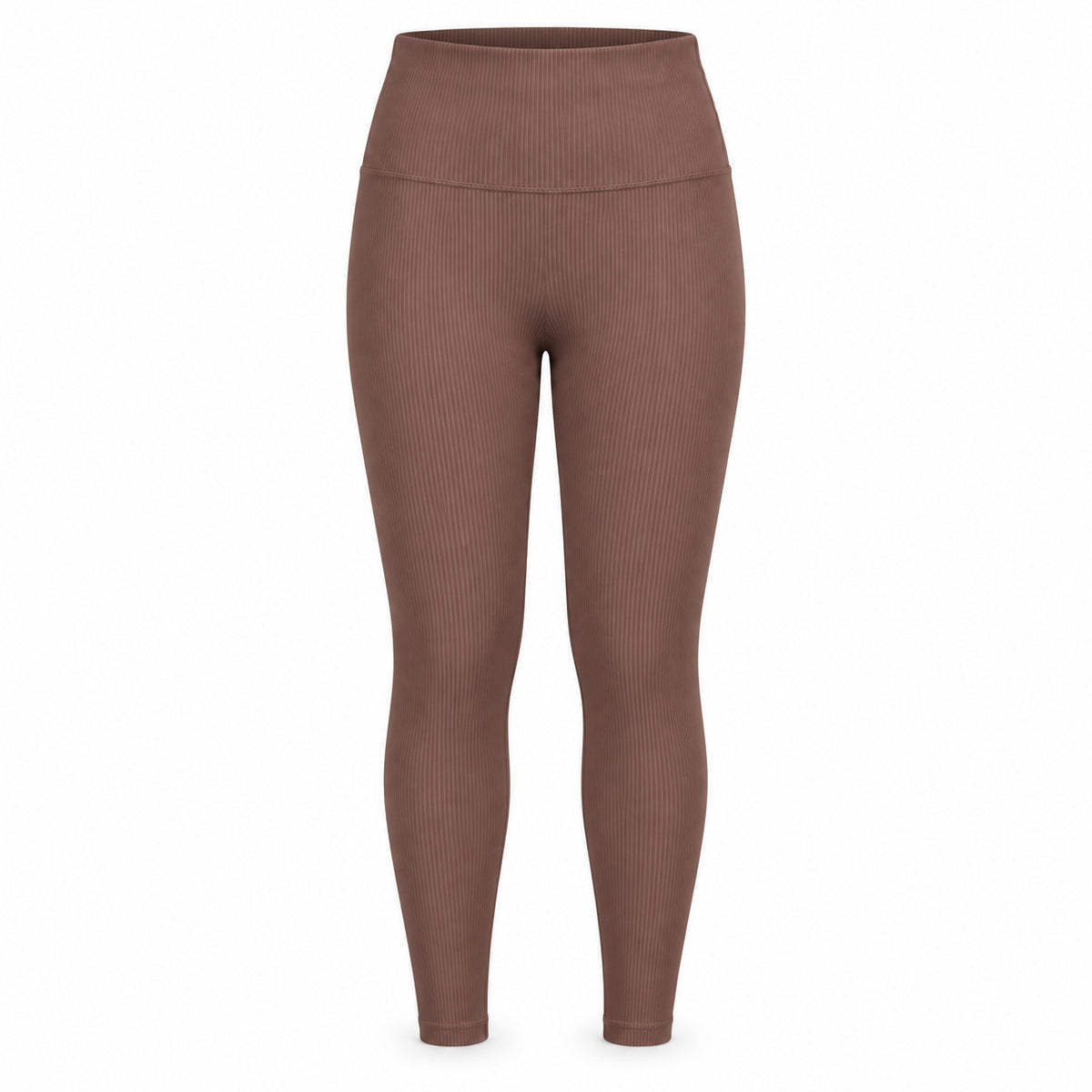 Brązowy — legginsy prążkowane z wysokim pasem, cały przód z wysokim pasem — packshot na białym tle
