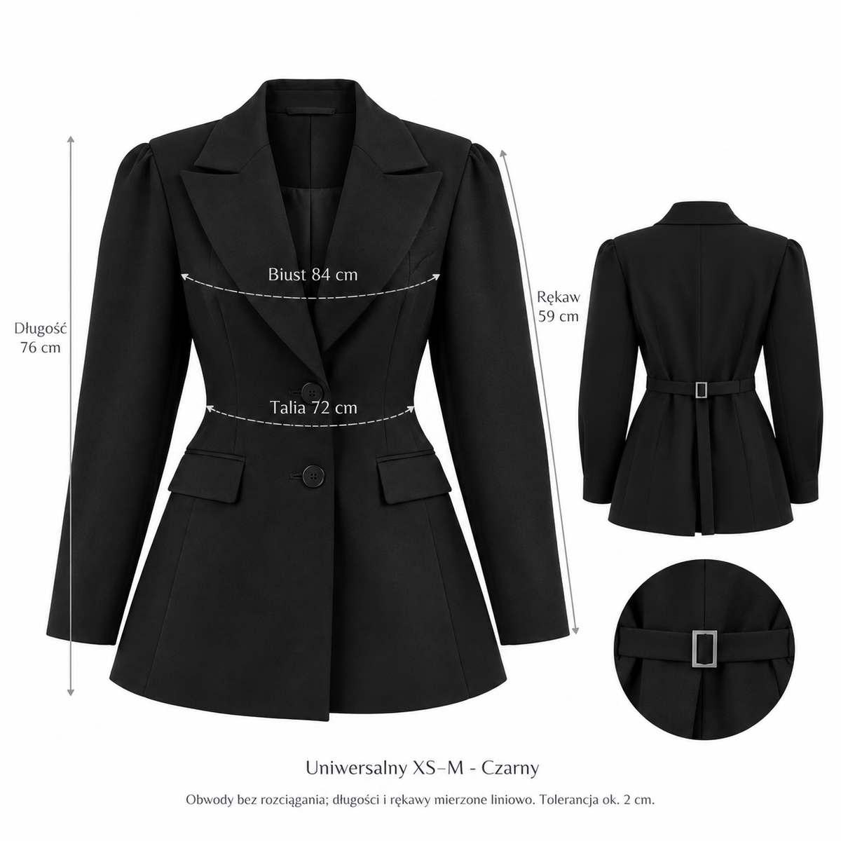 Czarny — Wymiary produktu | Rozmiar: Uniwersalny (XS-M)