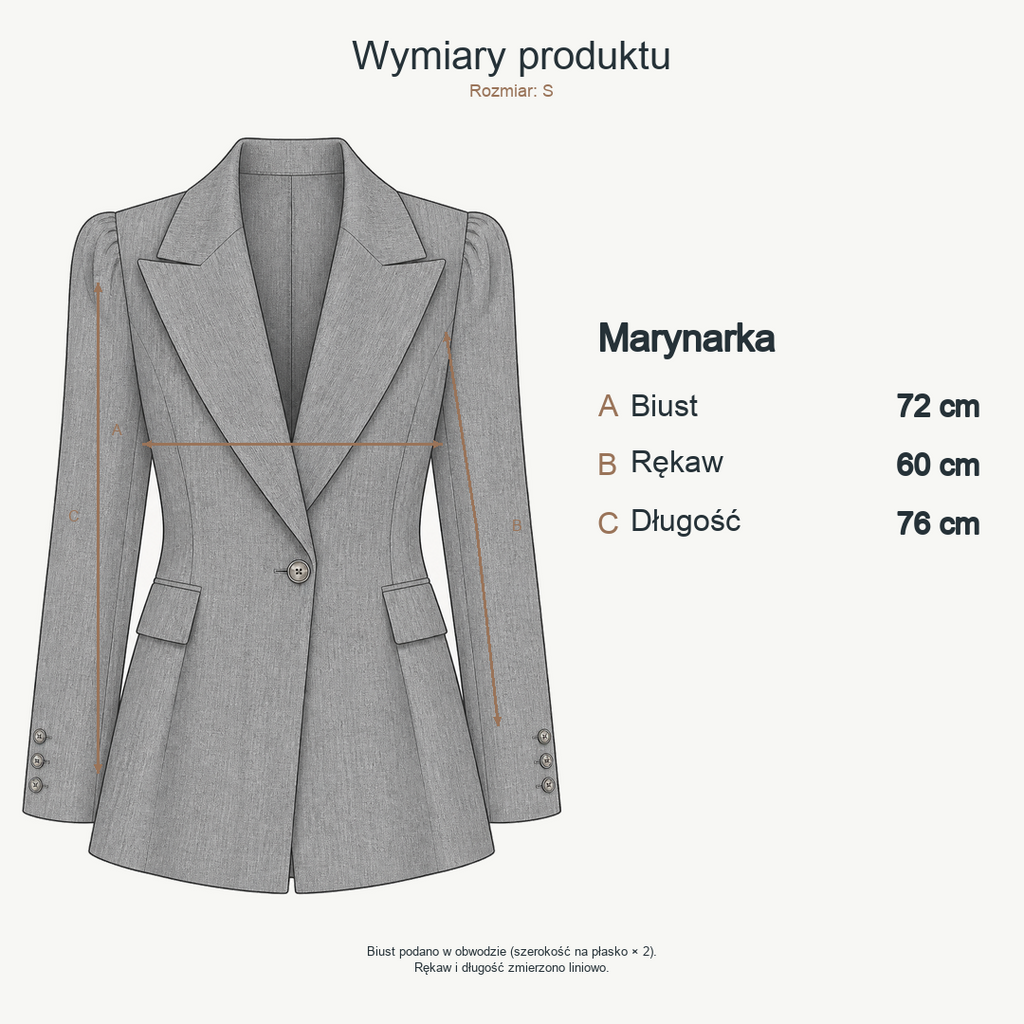 Szary — Wymiary produktu | Rozmiar: S