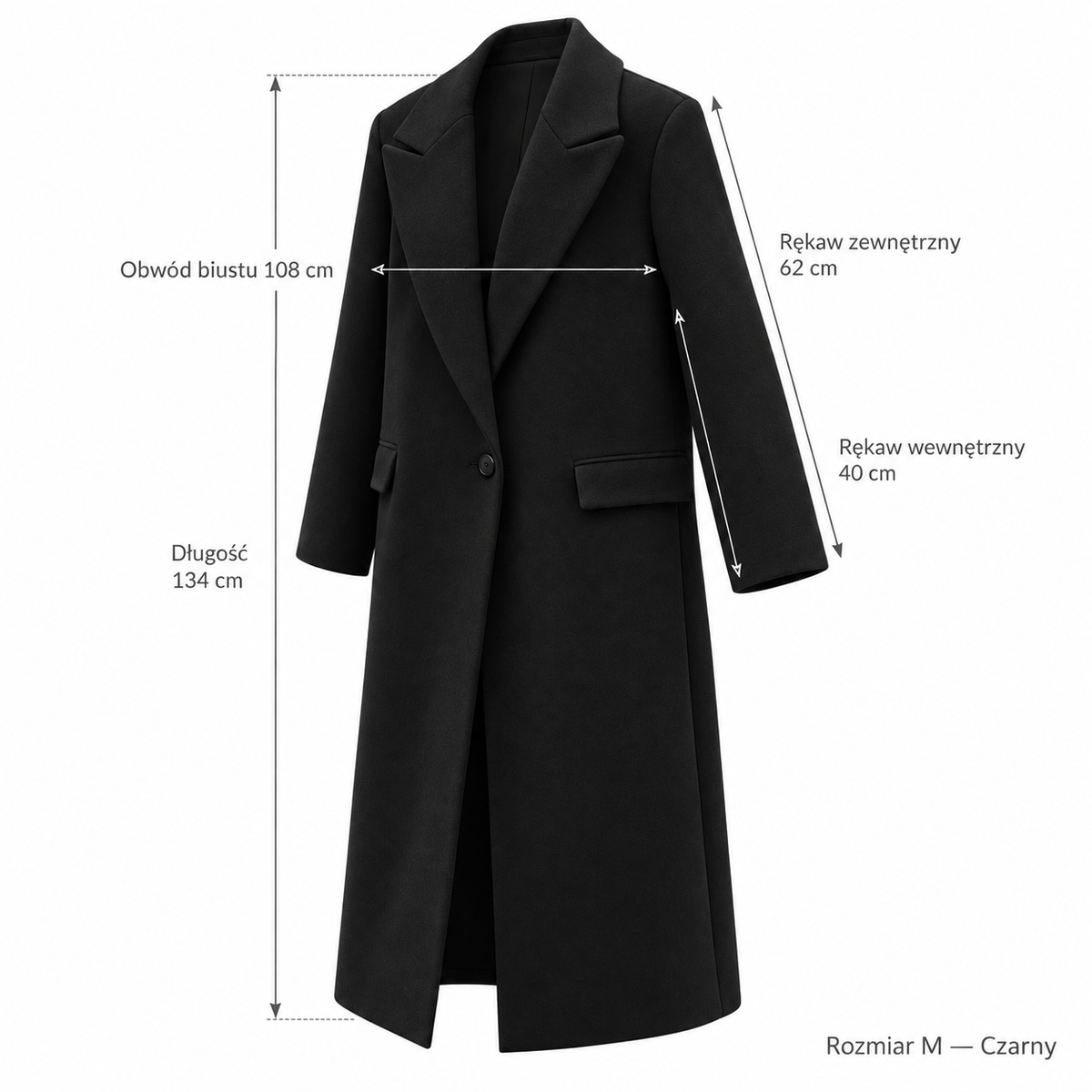 Czarny — Wymiary produktu | Rozmiar: M