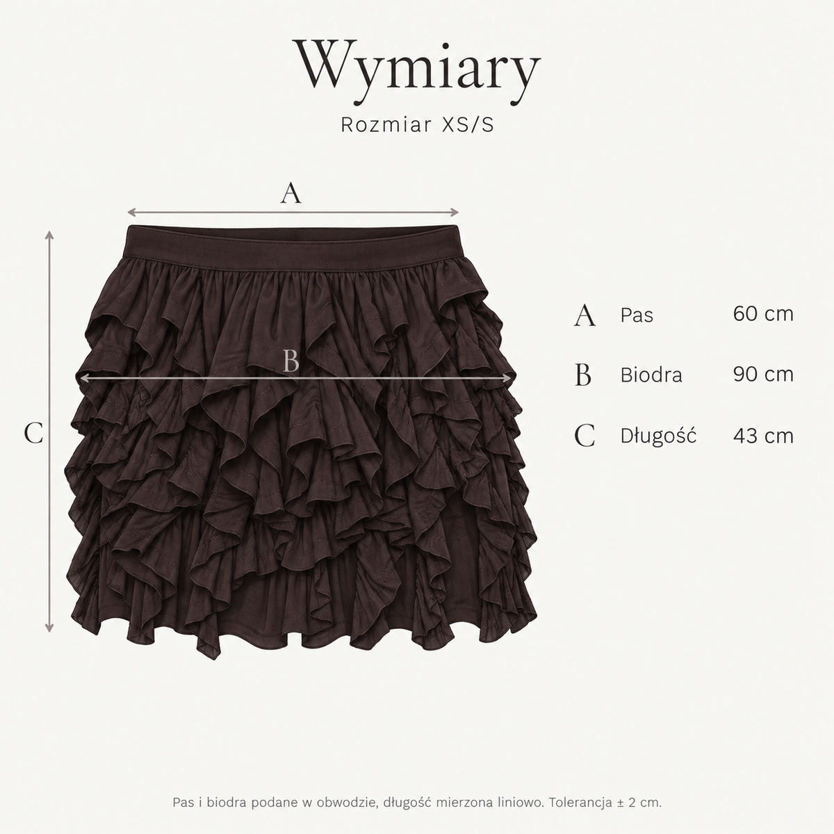 Czekoladowy — Wymiary produktu | Rozmiar: XS/S