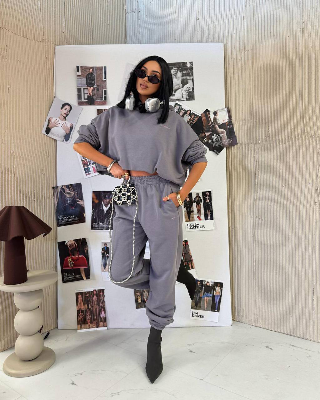 Szary — spodnie dresowe joggery La Milla w stylizacji
