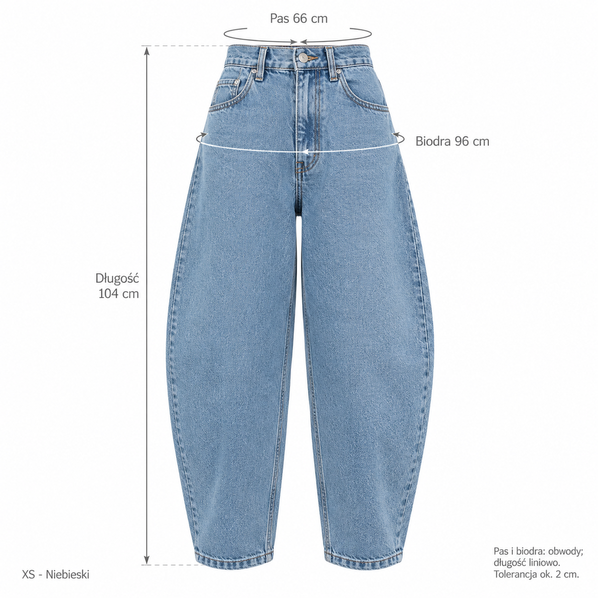 Niebieski — Wymiary produktu | Rozmiar: XS