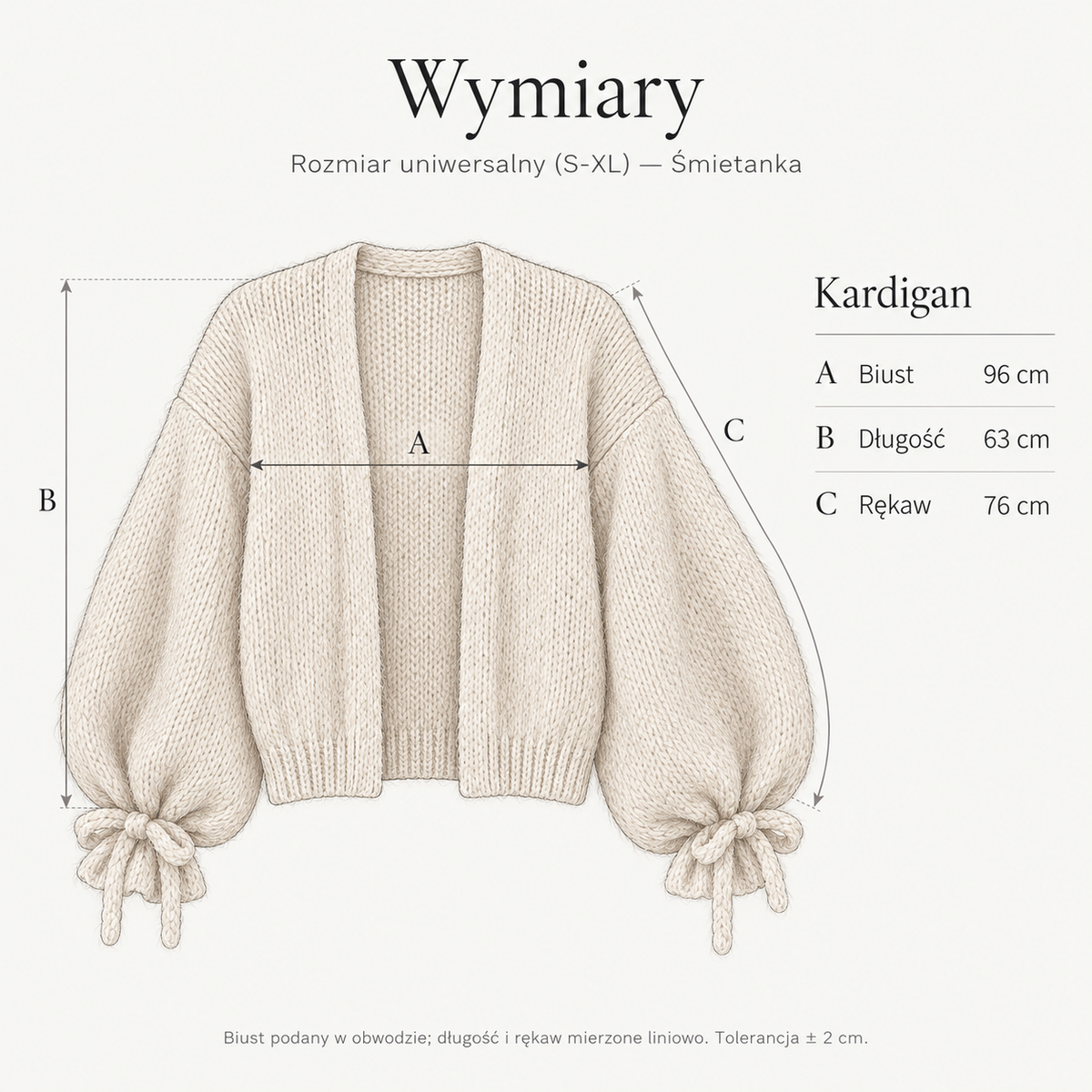 Śmietanka — Wymiary produktu | Rozmiar: Uniwersalny (S-XL)