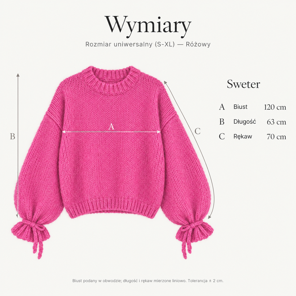 Różowy — Wymiary produktu | Rozmiar: Uniwersalny (S-XL)