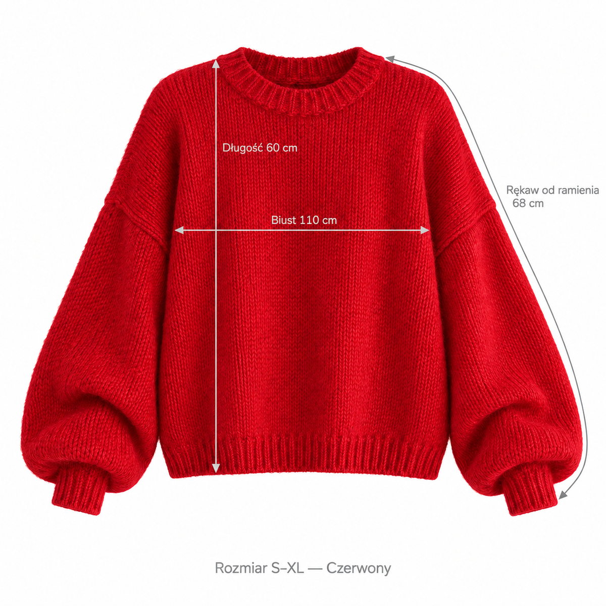 Czerwony — Wymiary produktu | Rozmiar: Uniwersalny (S-XL)