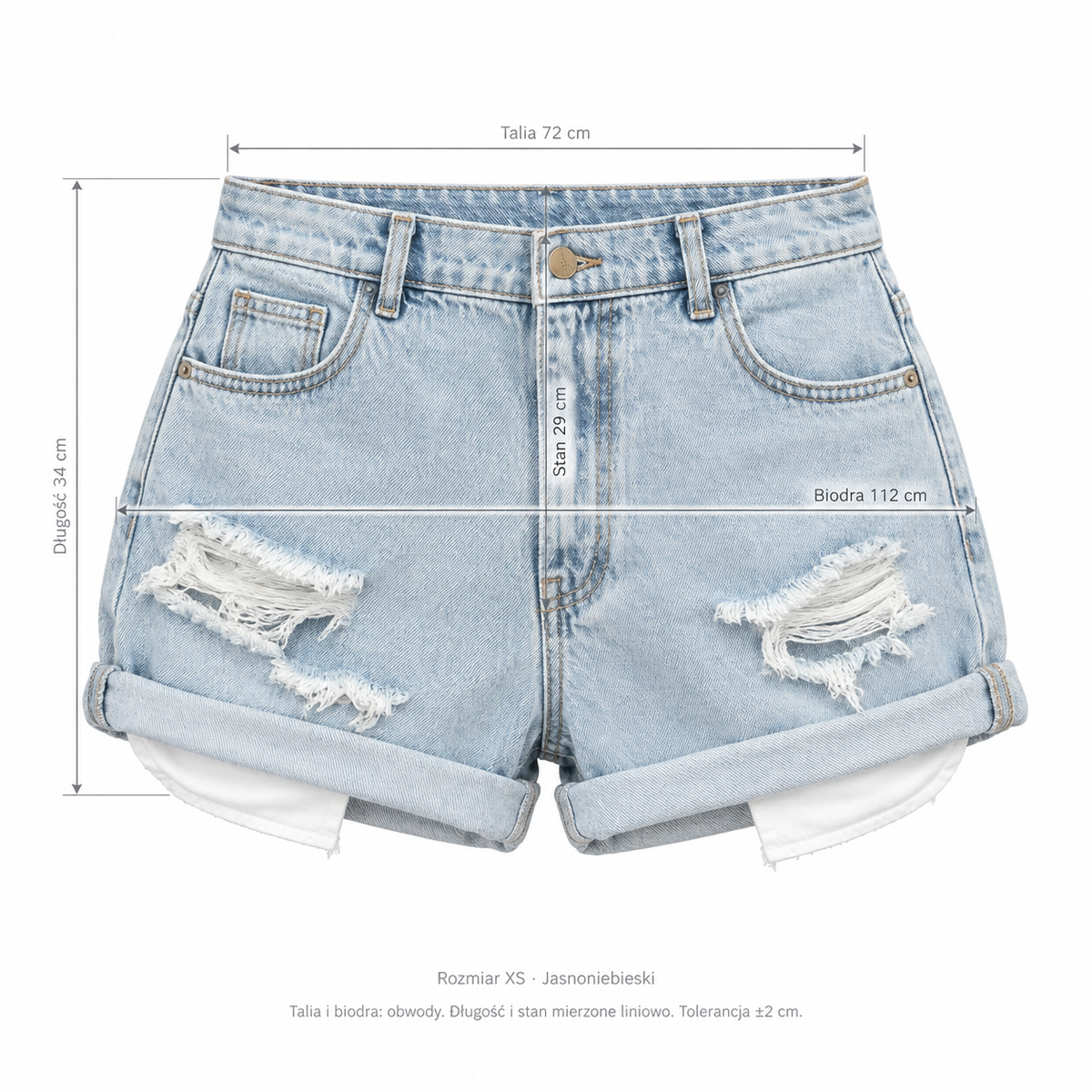 Jasnoniebieski — Wymiary produktu | Rozmiar: XS