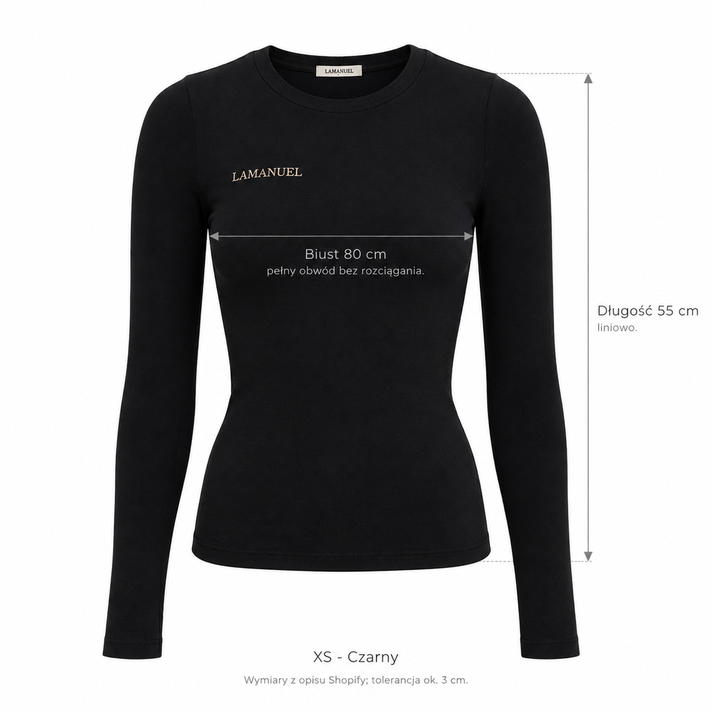 Czarny — Wymiary produktu | Rozmiar: XS