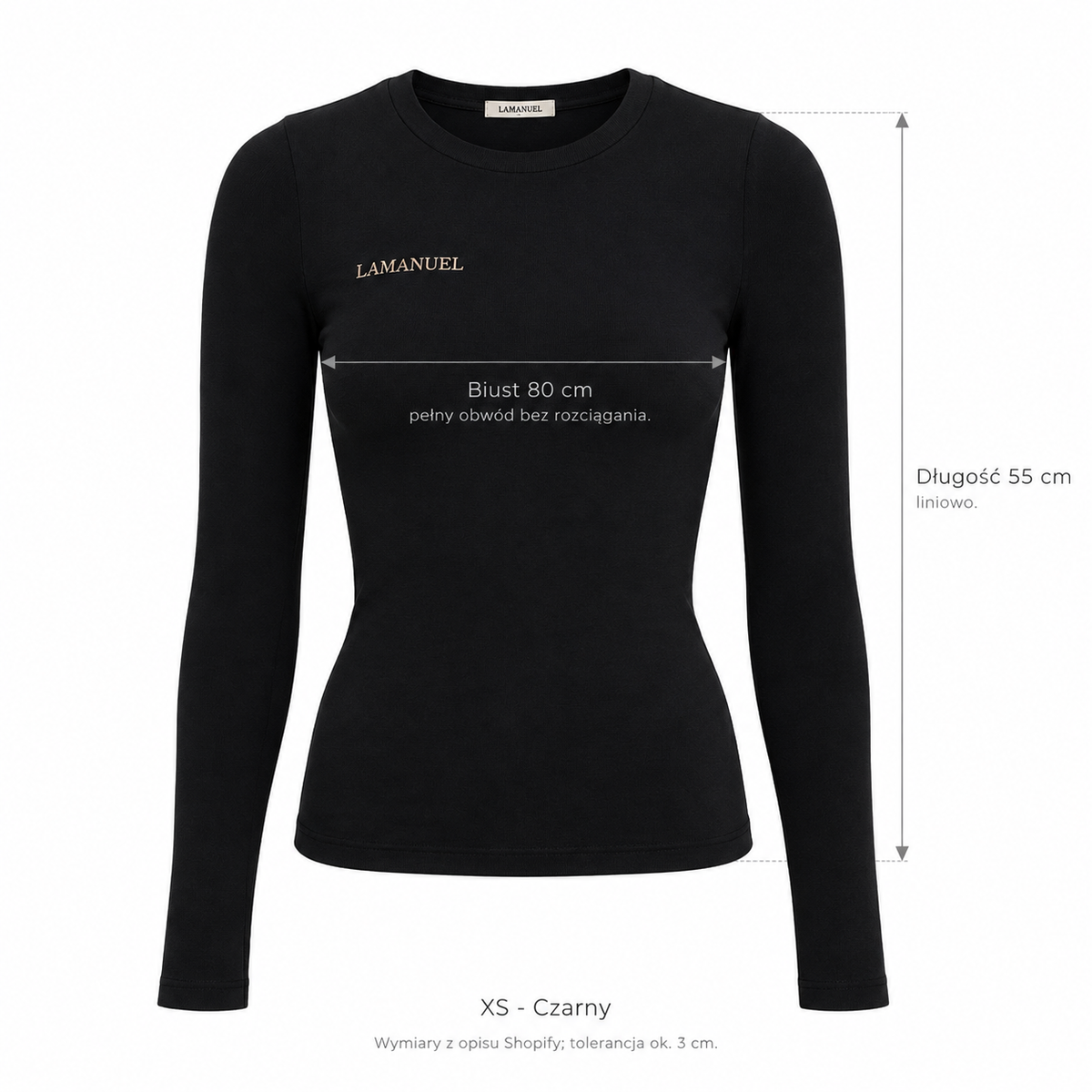 Czarny — Wymiary produktu | Rozmiar: XS