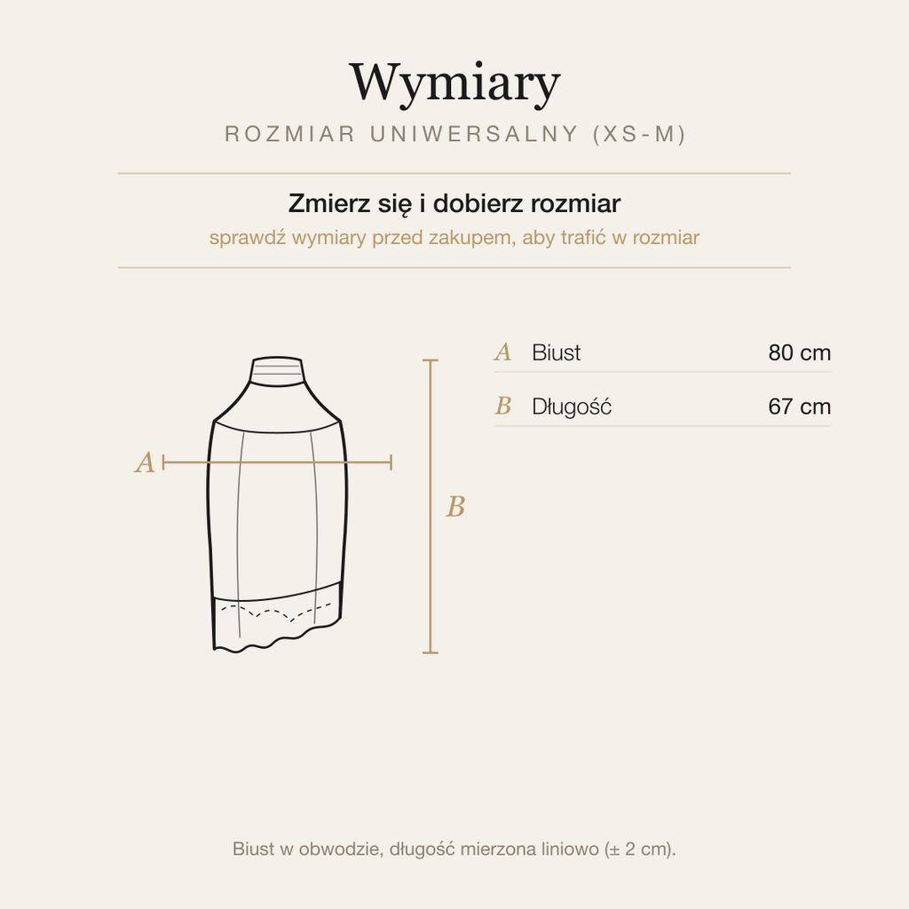 Brązowy dzianinowy top halter z koronką, wymiary rozmiaru uniwersalnego XS-M