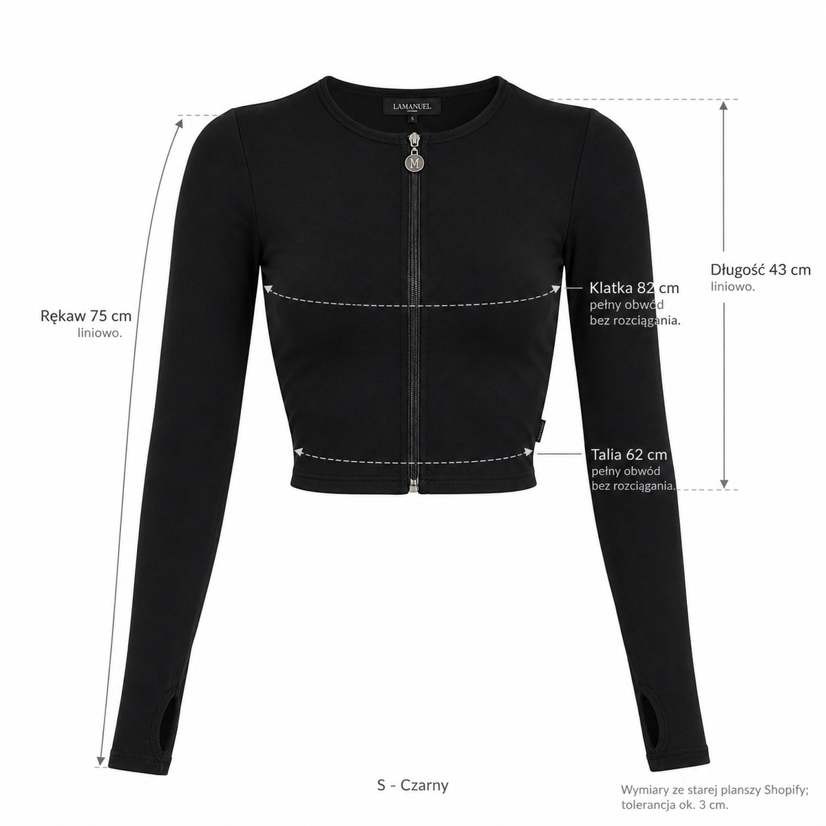Czarny — Wymiary produktu | Rozmiar: S