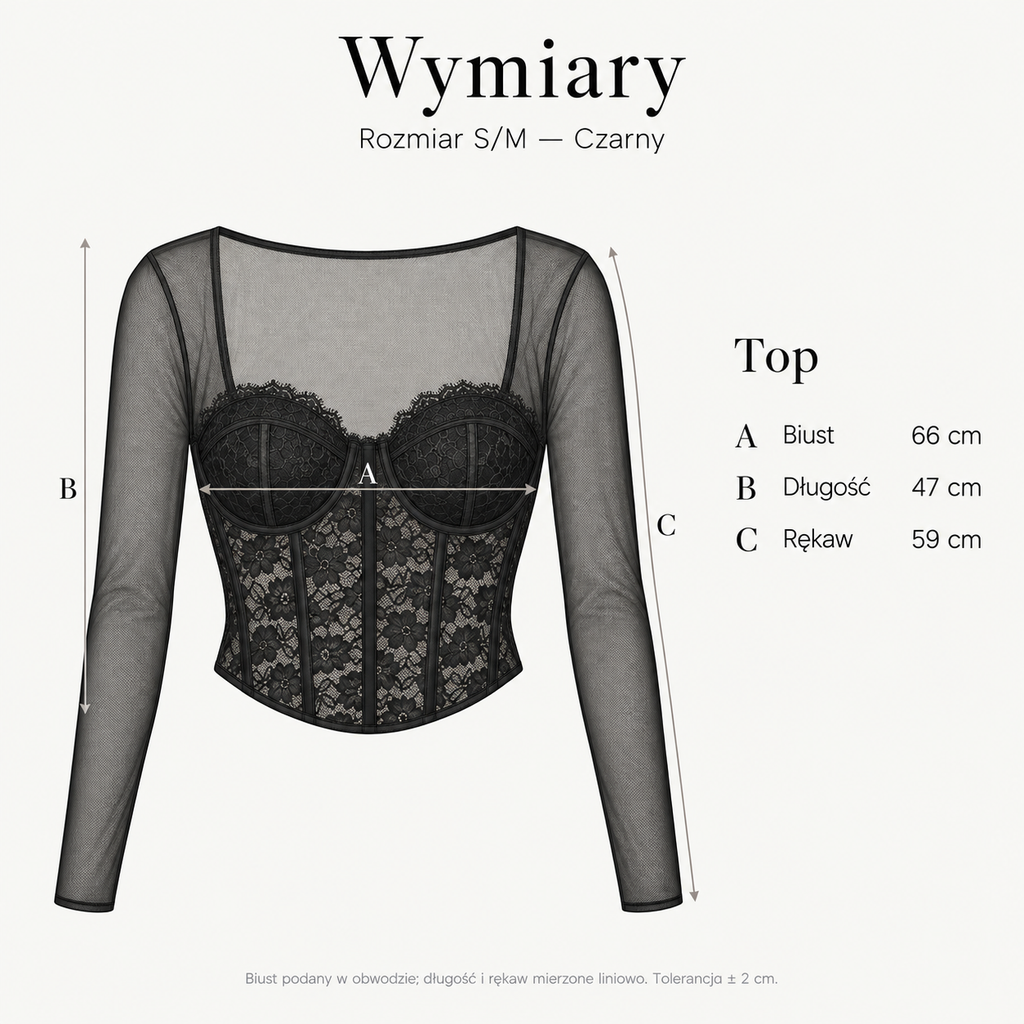 Czarny — Wymiary produktu | Rozmiar: S/M