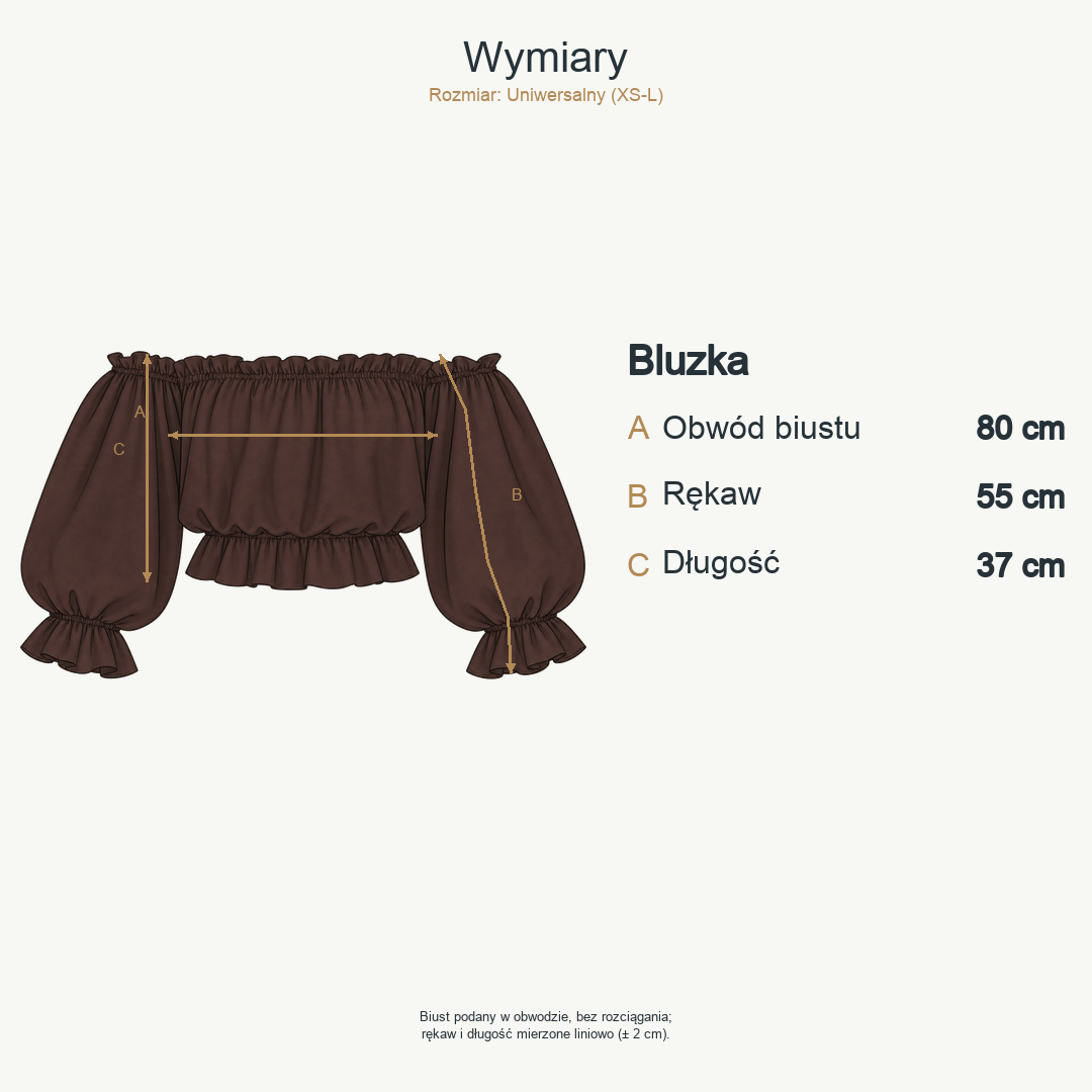 Brązowy — wymiary produktu | Rozmiar: Uniwersalny (XS-L)