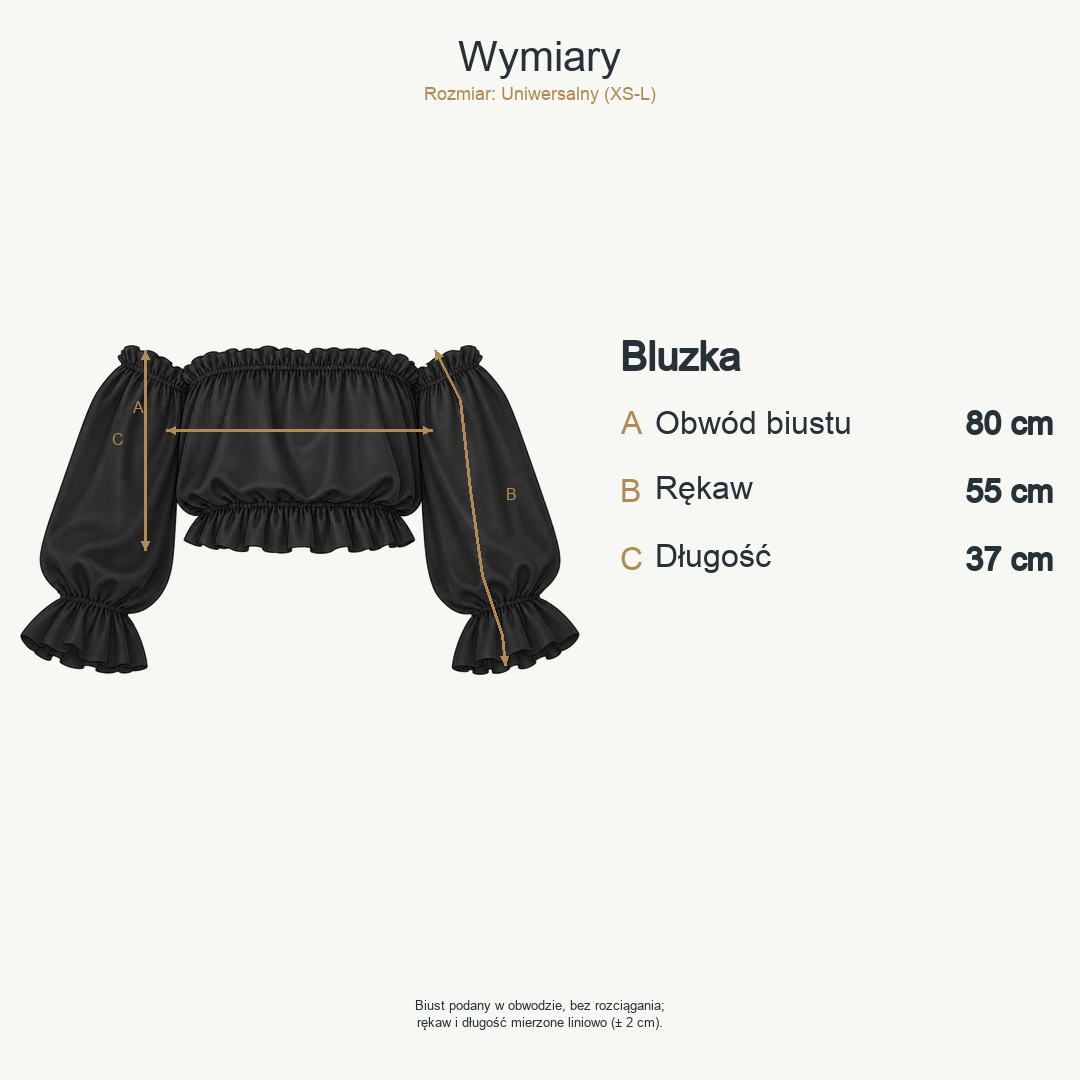Czarny — wymiary produktu | Rozmiar: Uniwersalny (XS-L)