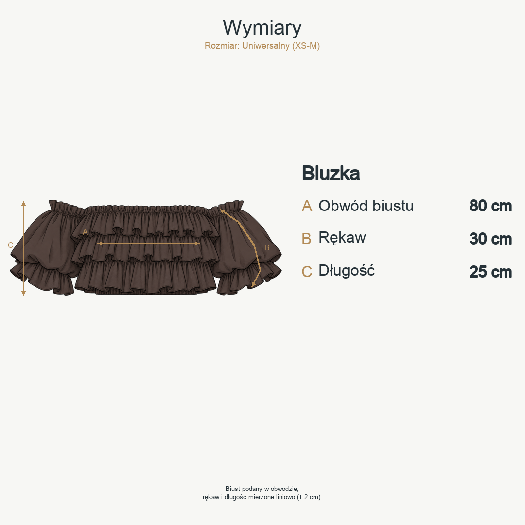Czekoladowy — wymiary produktu | Rozmiar: Uniwersalny (XS-M)