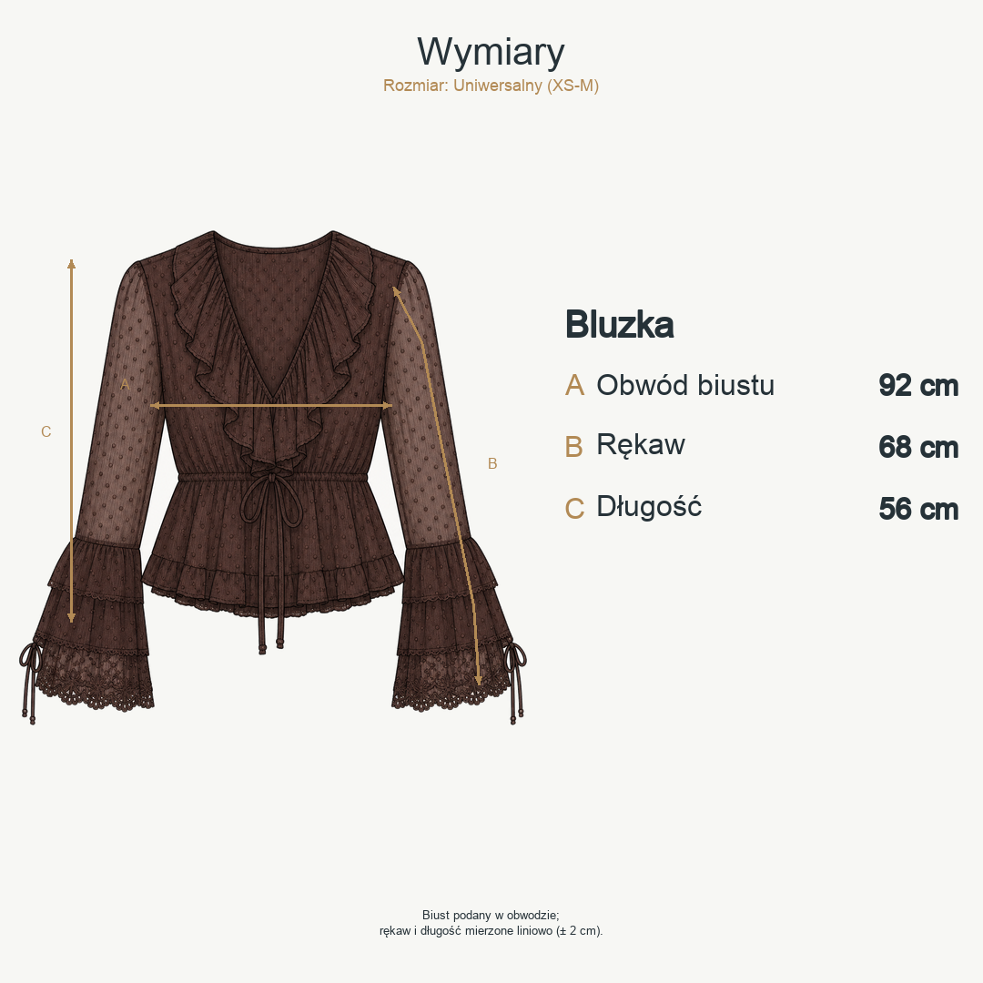 Czekoladowy — wymiary produktu | Rozmiar: Uniwersalny (XS-M)