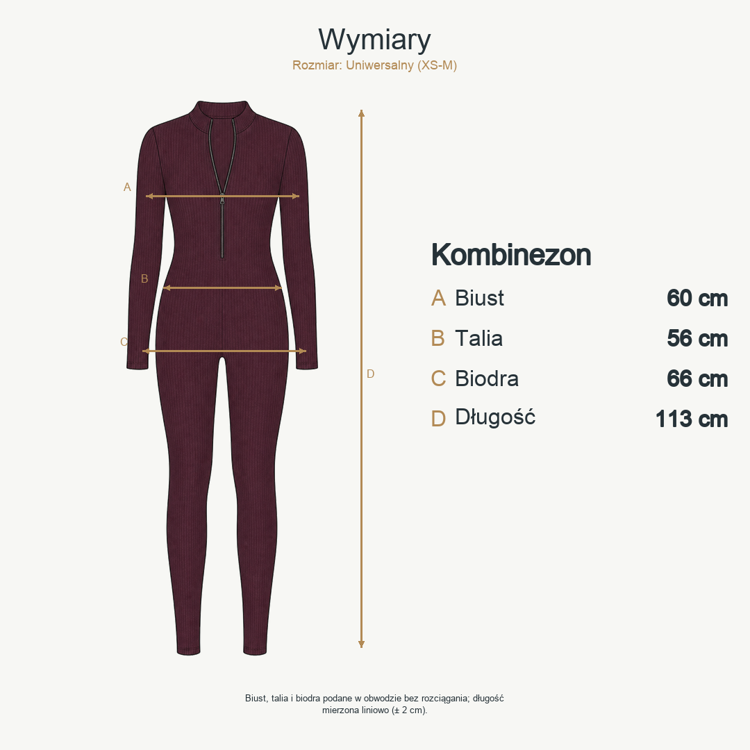 Bordowy — wymiary produktu | Rozmiar: Uniwersalny (XS-M)