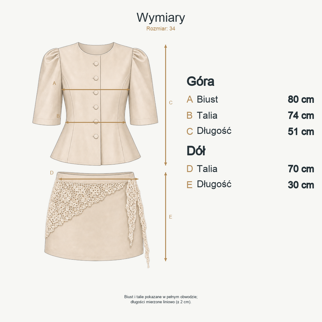 Beżowy — wymiary produktu | Rozmiar: 34