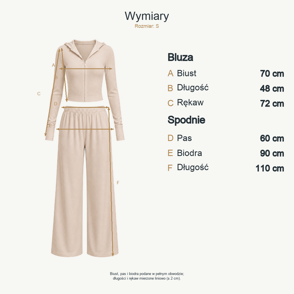 Beżowy — wymiary produktu | Rozmiar: S