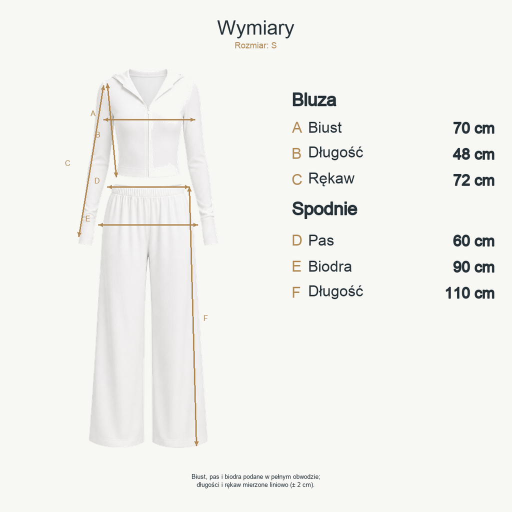 Biały — wymiary produktu | Rozmiar: S
