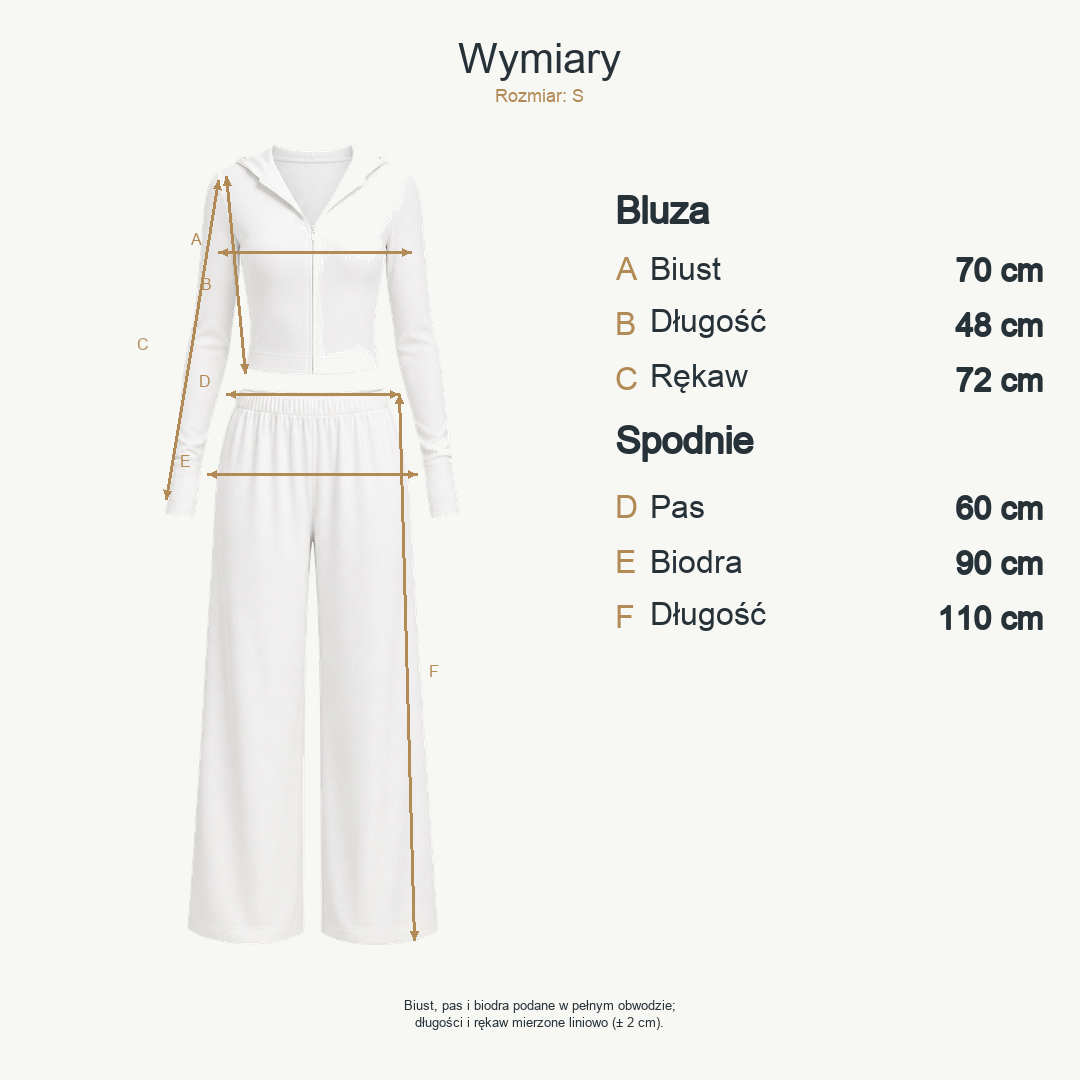 Biały — wymiary produktu | Rozmiar: S