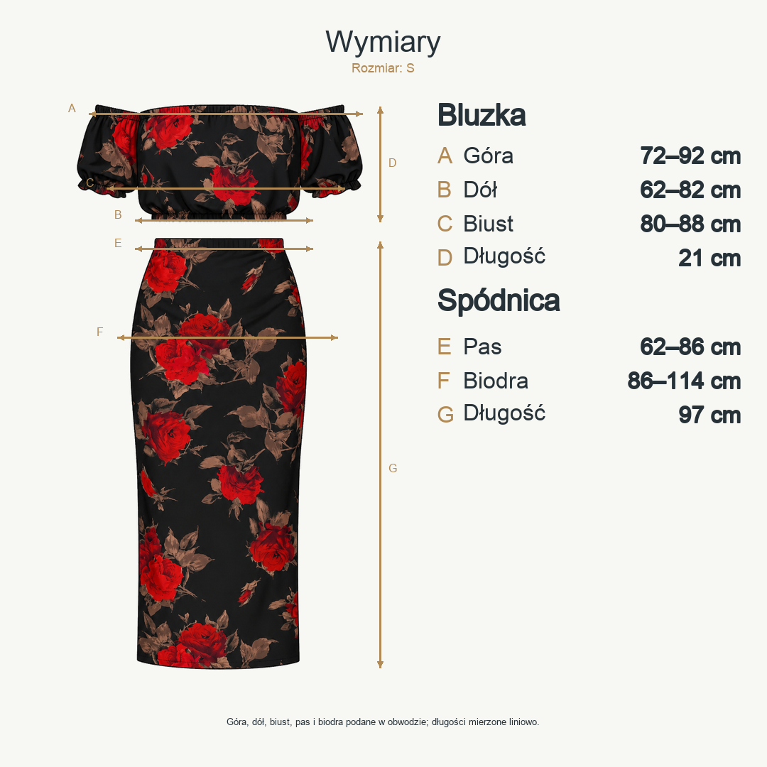 Czarno-czerwony — wymiary produktu | Rozmiar: S