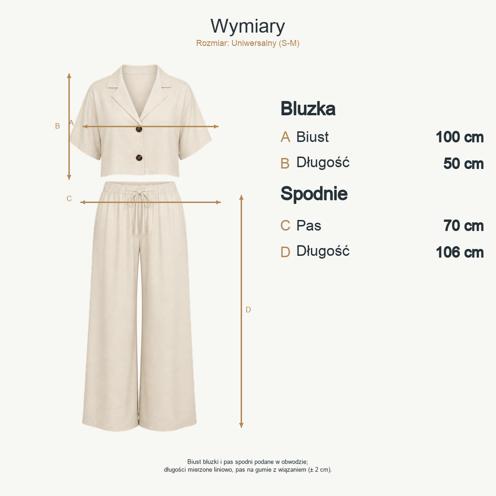 Ecru — wymiary produktu | Rozmiar: Uniwersalny (S-M)