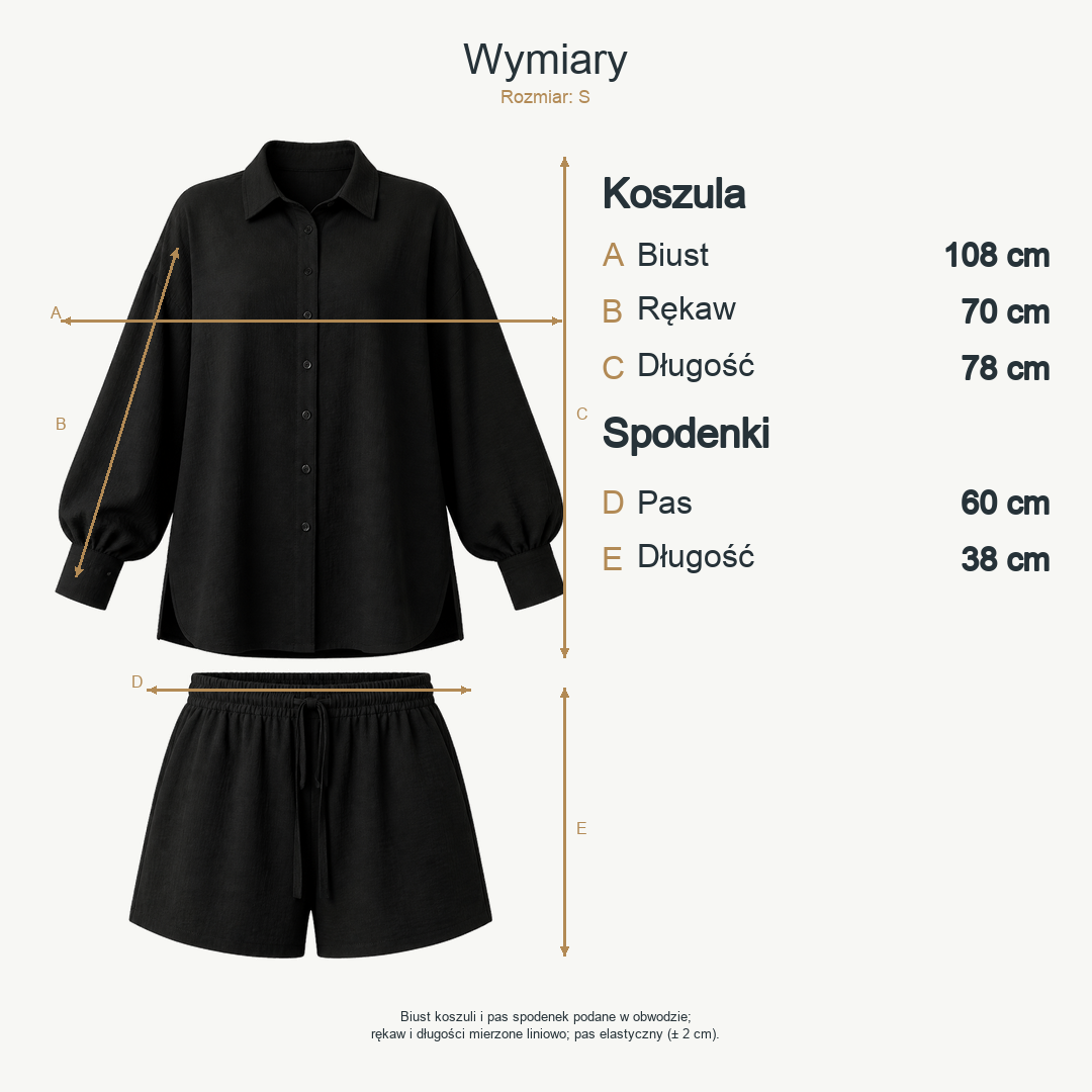 Czarny — wymiary produktu | Rozmiar: S