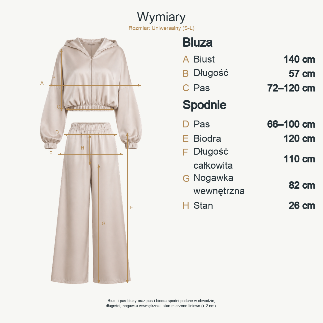 Beżowy — wymiary produktu | Rozmiar: Uniwersalny (S-L)