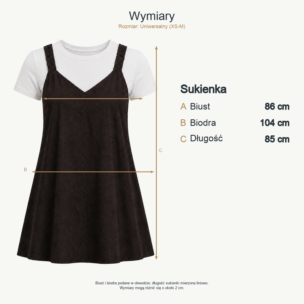Brązowy — wymiary produktu | Rozmiar: Uniwersalny (XS-M)