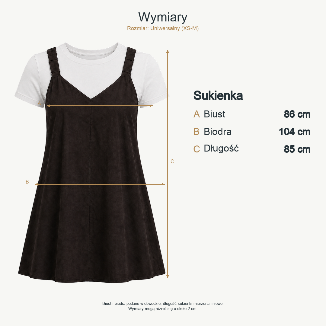 Brązowy — wymiary produktu | Rozmiar: Uniwersalny (XS-M)