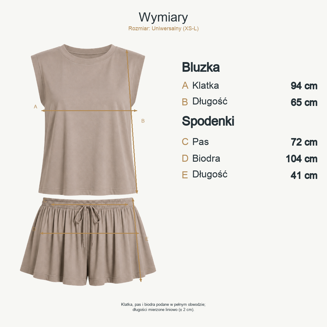 Beżowy — wymiary produktu | Rozmiar: Uniwersalny (XS-L)