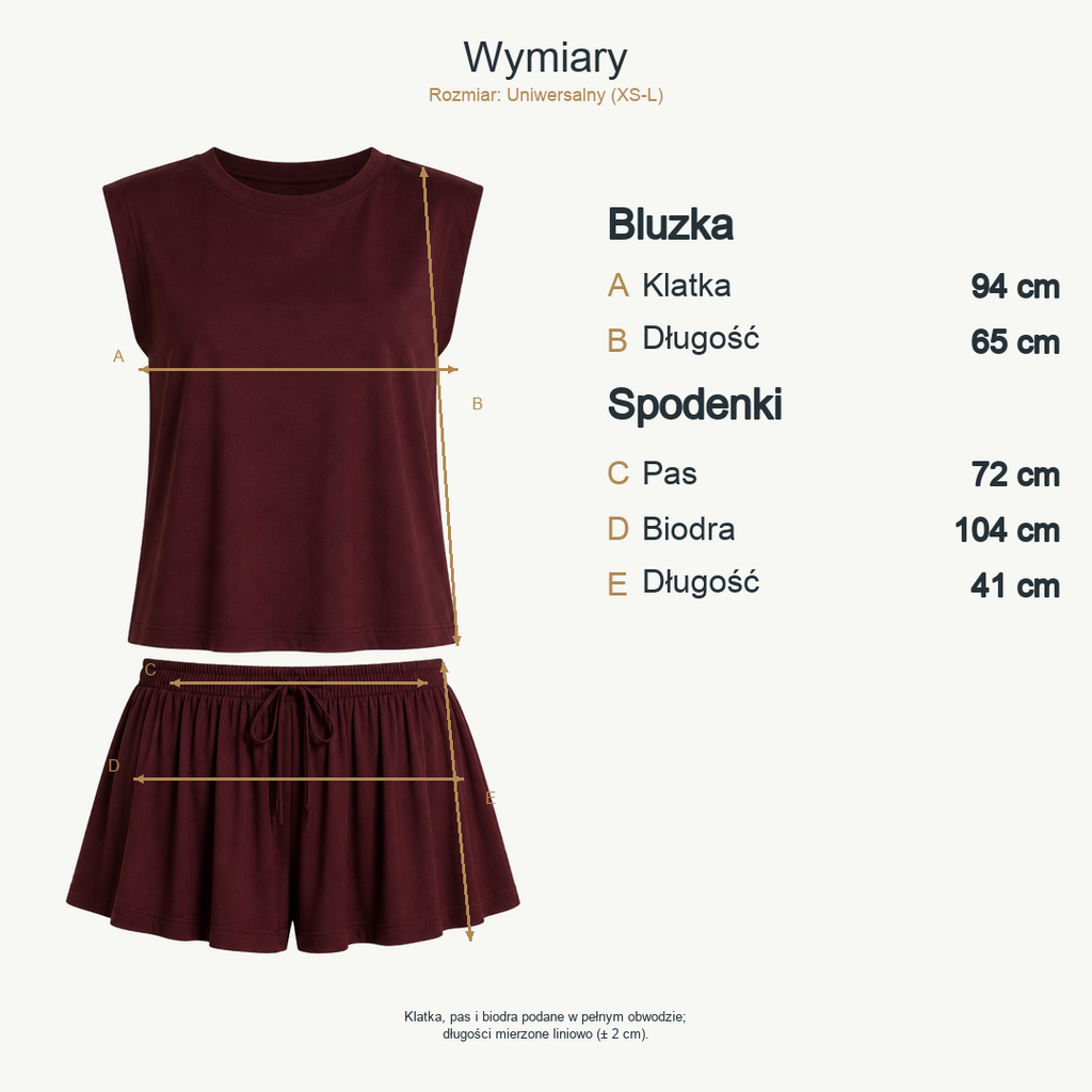 Bordowy — wymiary produktu | Rozmiar: Uniwersalny (XS-L)