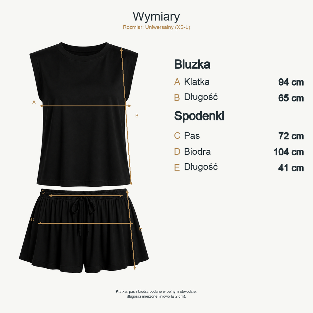 Czarny — wymiary produktu | Rozmiar: Uniwersalny (XS-L)