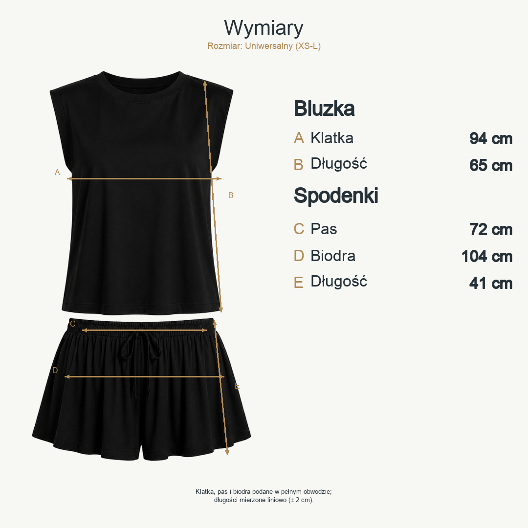 Czarny — wymiary produktu | Rozmiar: Uniwersalny (XS-L)