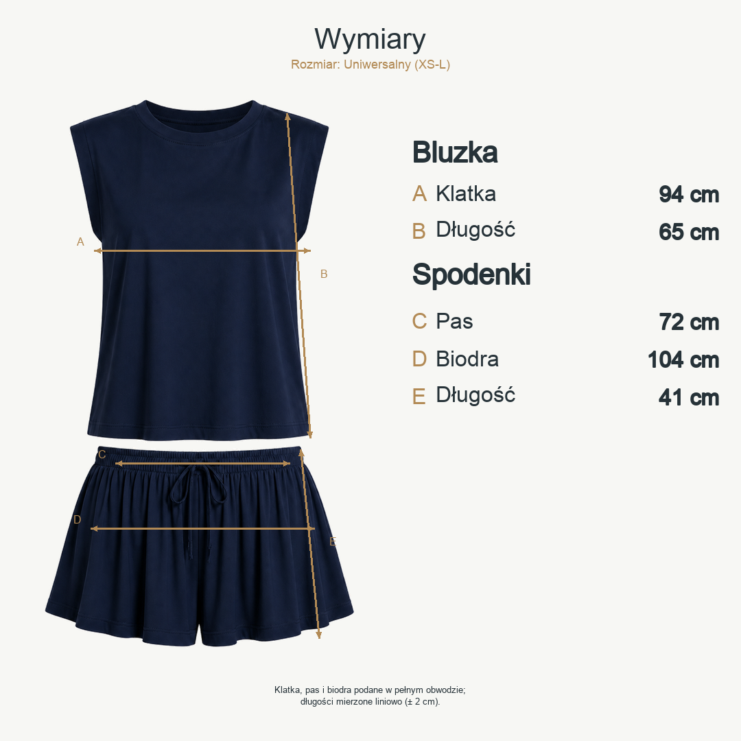 Granatowy — wymiary produktu | Rozmiar: Uniwersalny (XS-L)