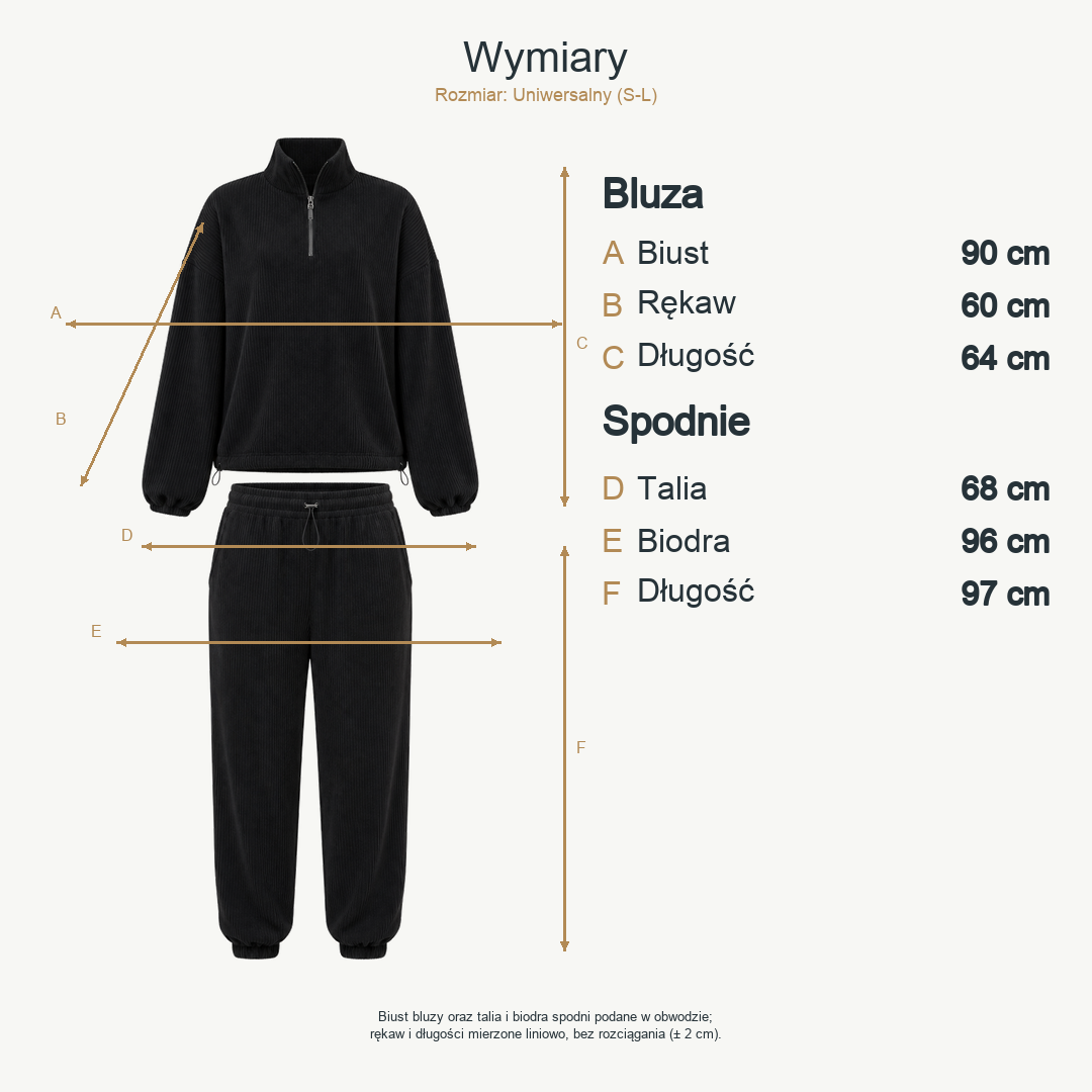 Czarny — wymiary produktu | Rozmiar: Uniwersalny (S-L)