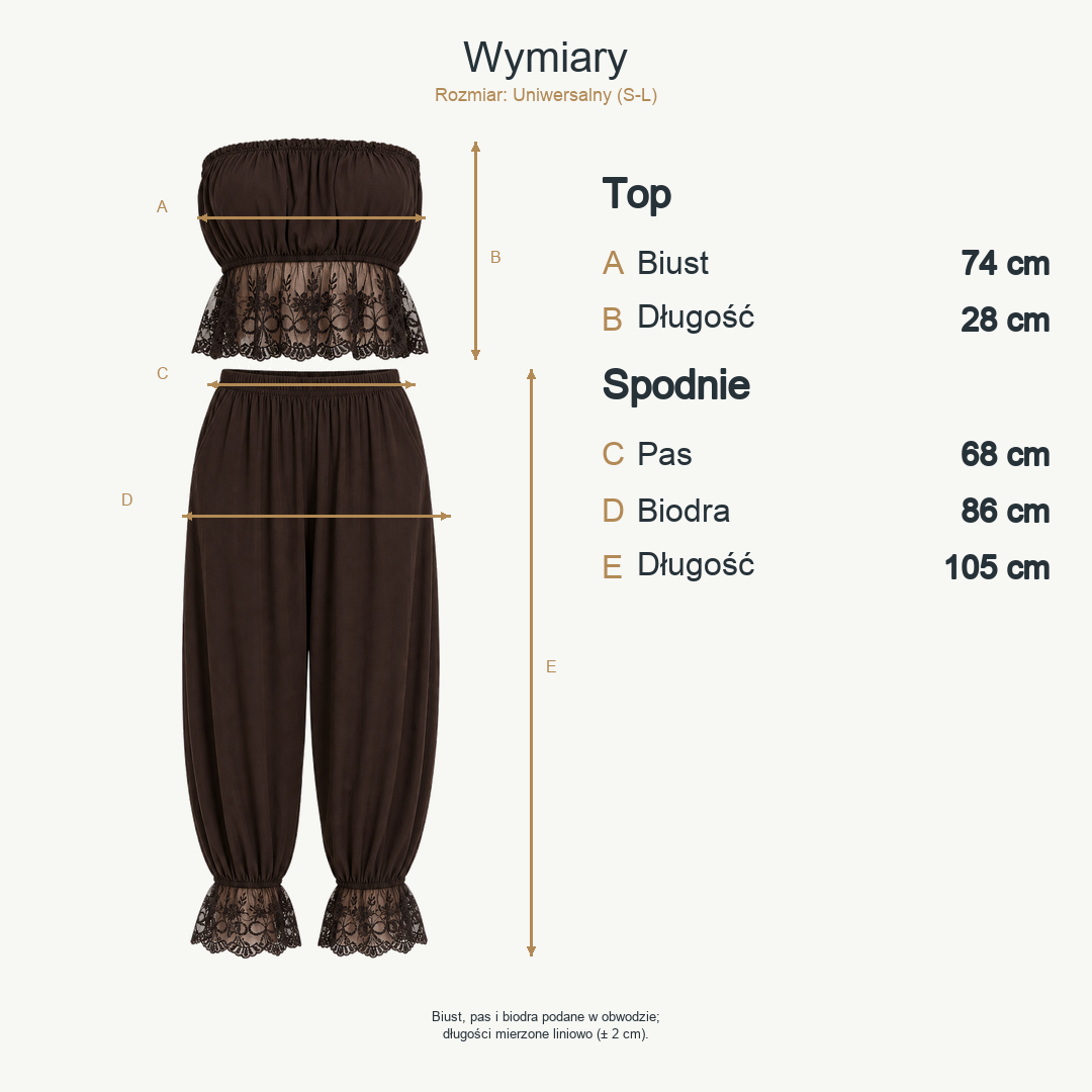 Brązowy — wymiary produktu | Rozmiar: Uniwersalny (S-L)