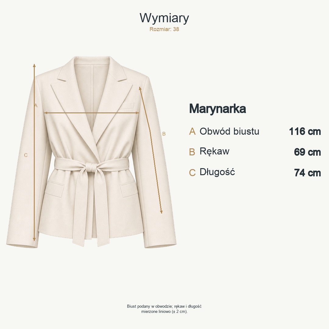 Beżowy — wymiary produktu | Rozmiar: 38