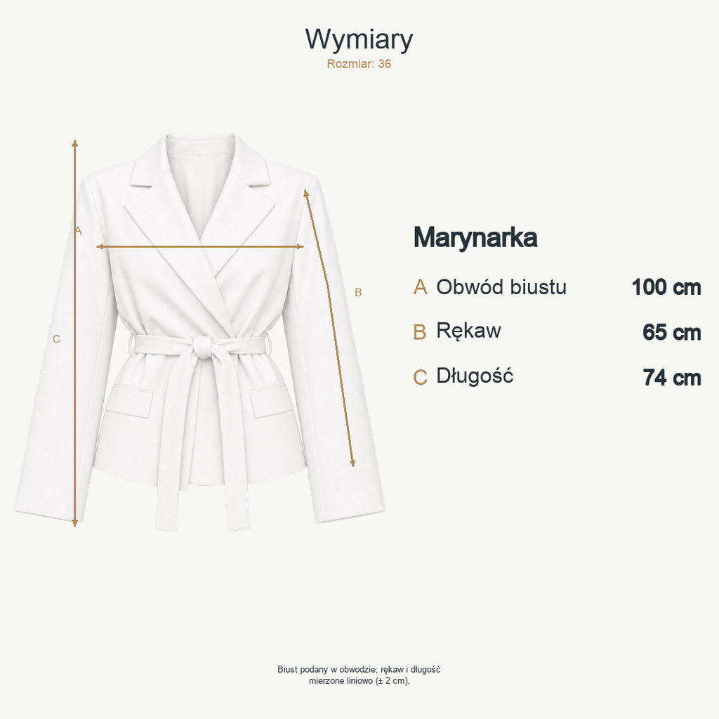 Biały — wymiary produktu | Rozmiar: 36