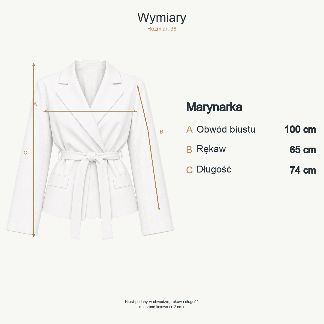 Biały — wymiary produktu | Rozmiar: 36