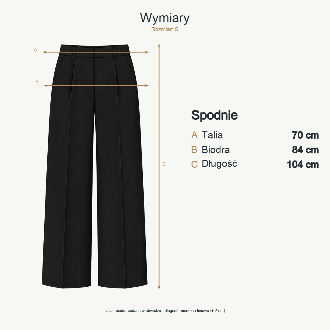Czarny — wymiary produktu | Rozmiar: S
