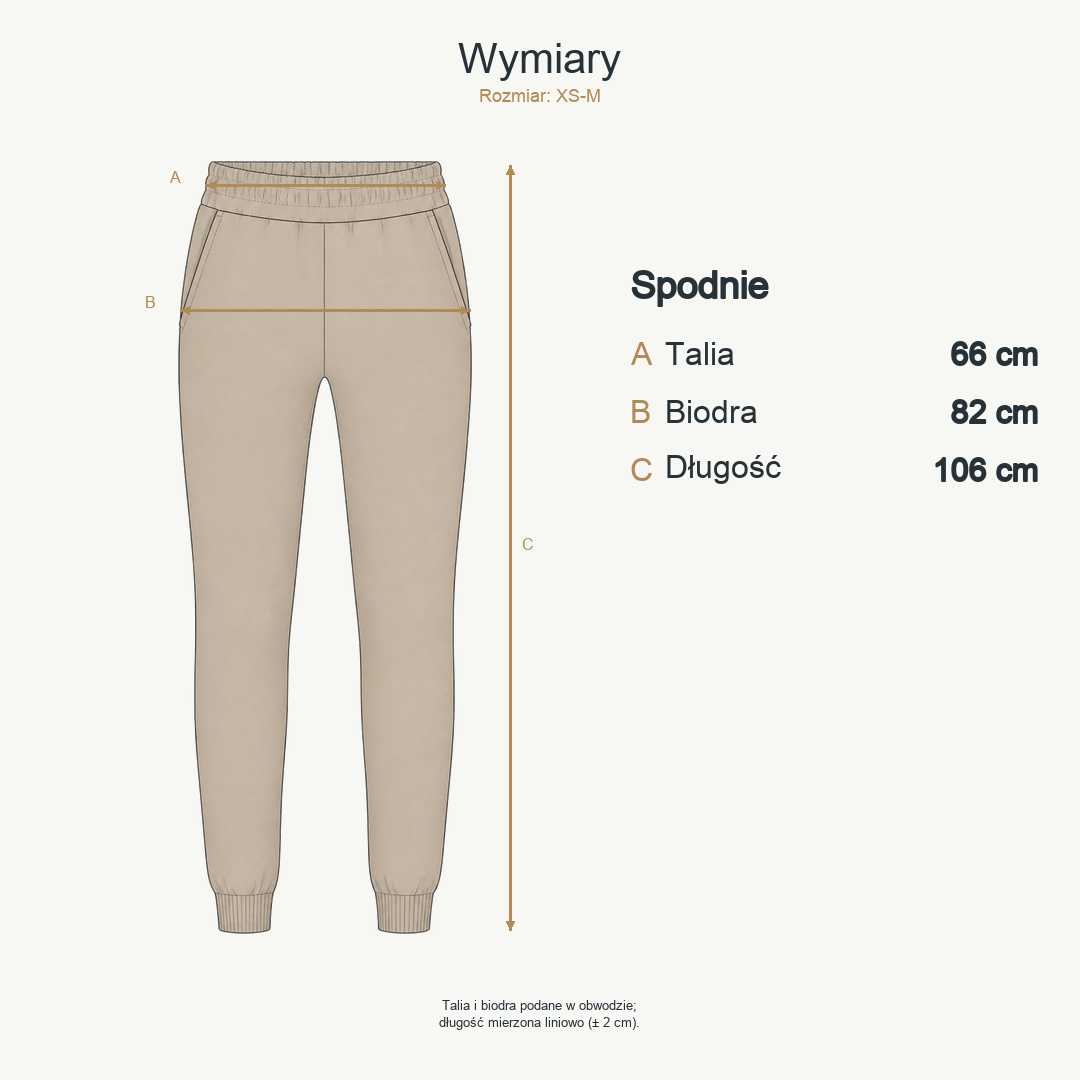 Beżowy — wymiary produktu | Rozmiar: XS-M