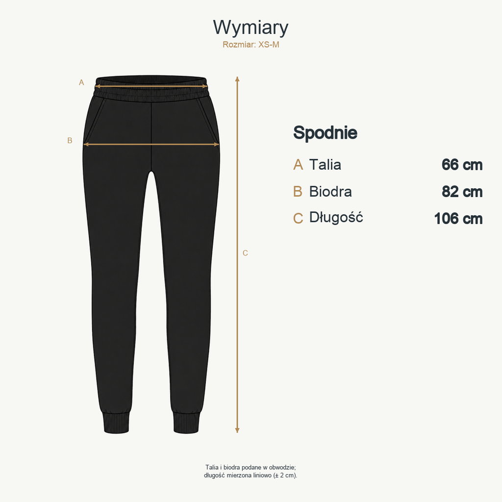 Czarny — wymiary produktu | Rozmiar: XS-M