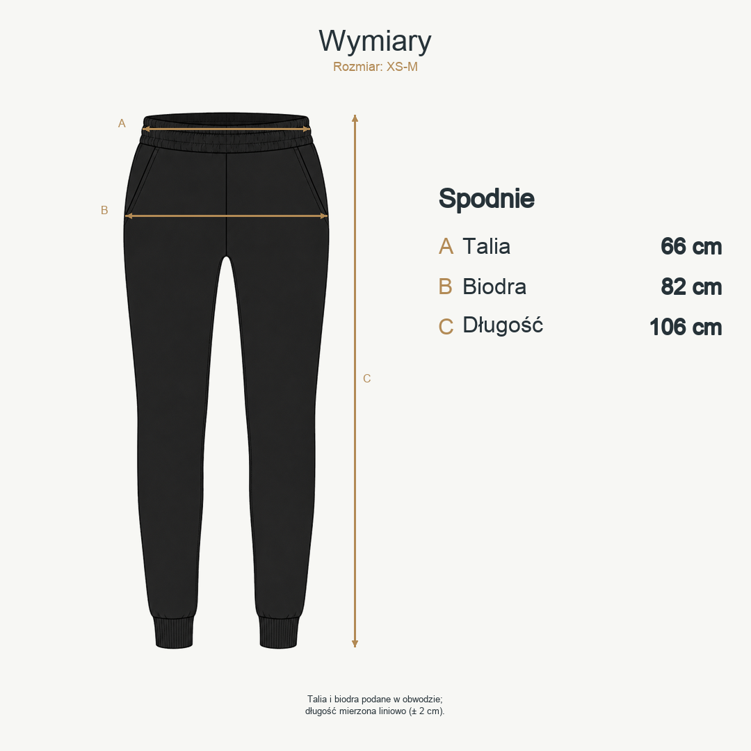 Czarny — wymiary produktu | Rozmiar: XS-M