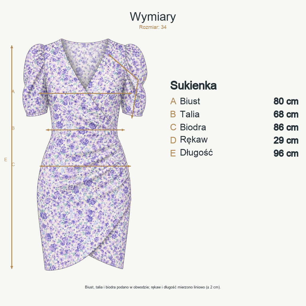 Kwiatowy niebieski — wymiary produktu | Rozmiar: 34