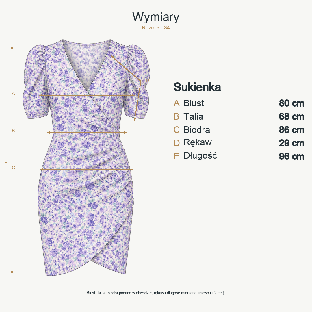 Kwiatowy niebieski — wymiary produktu | Rozmiar: 34