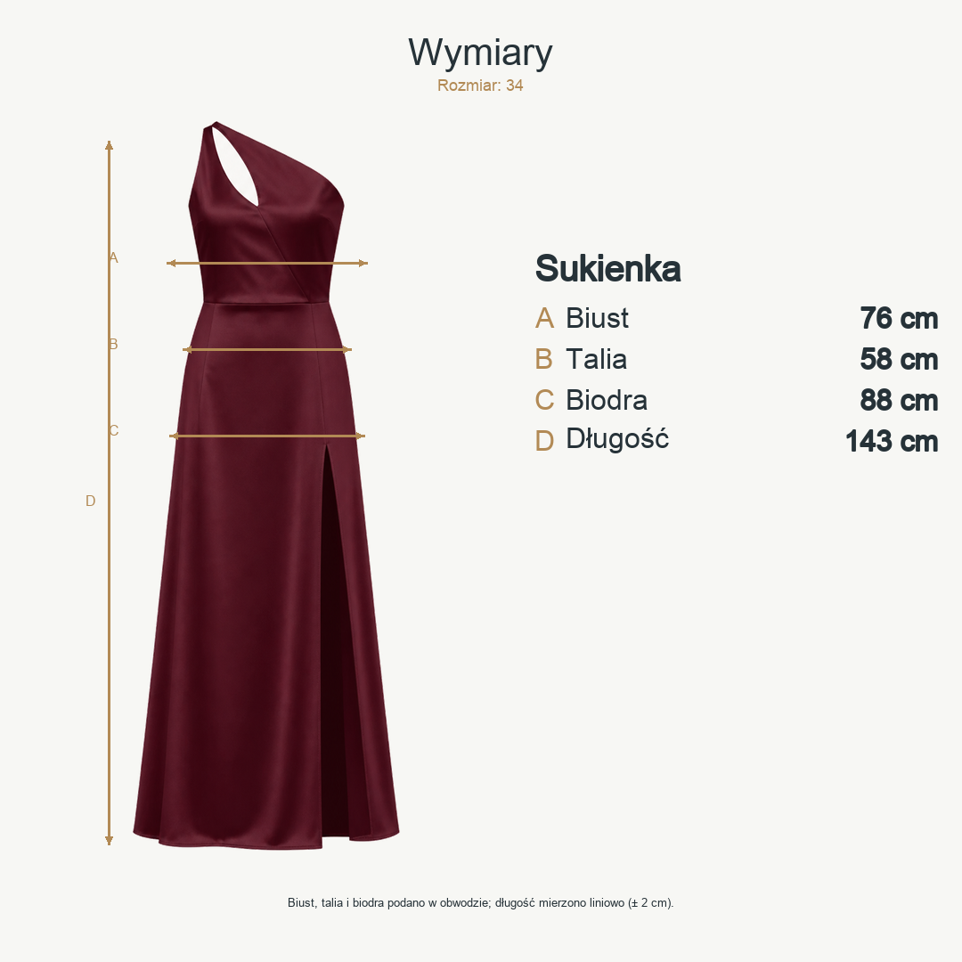 Bordowy — wymiary produktu | Rozmiar: 34