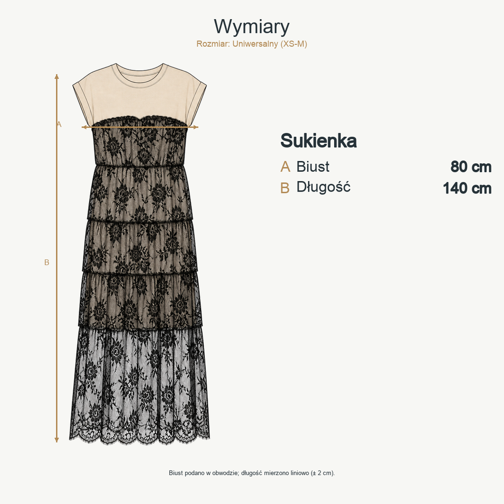 Beżowo-czarny — wymiary produktu | Rozmiar: Uniwersalny (XS-M)