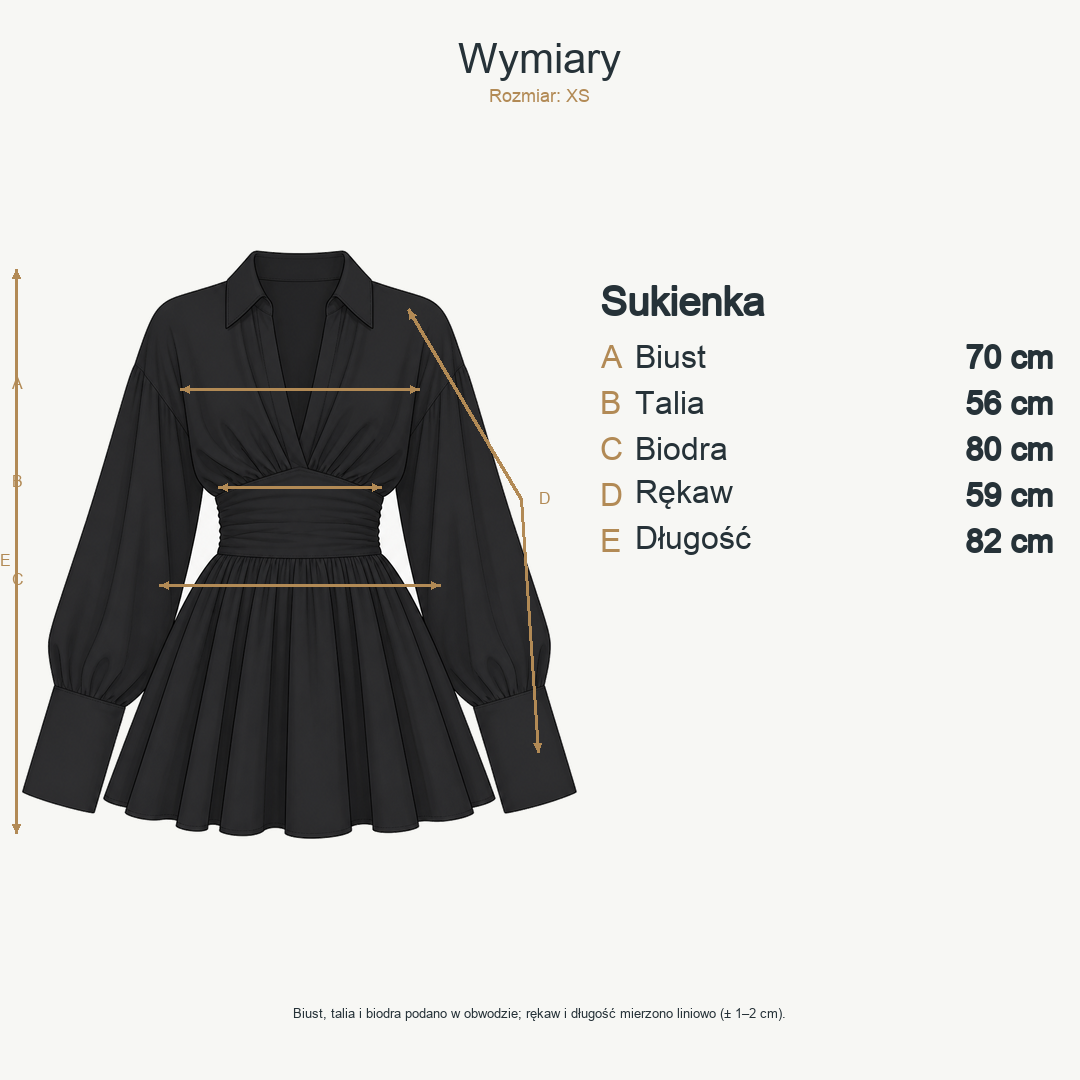 Czarny — wymiary produktu | Rozmiar: XS
